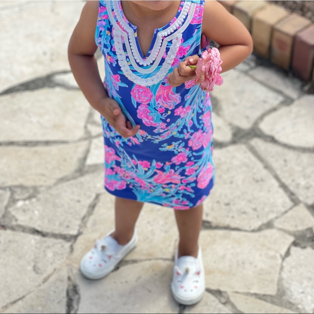 🌺🐠 🌊Lilly Pulitzer GIRLS Mini Harper Shift Corsica Blue Toucan Party 🎉🌺🌊